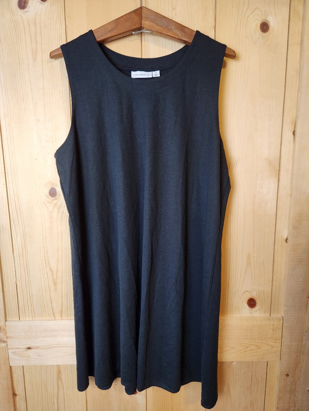 Susan Graver Black Ponte Knit Sleeveless "LBD" Minimalist A-Line Dress